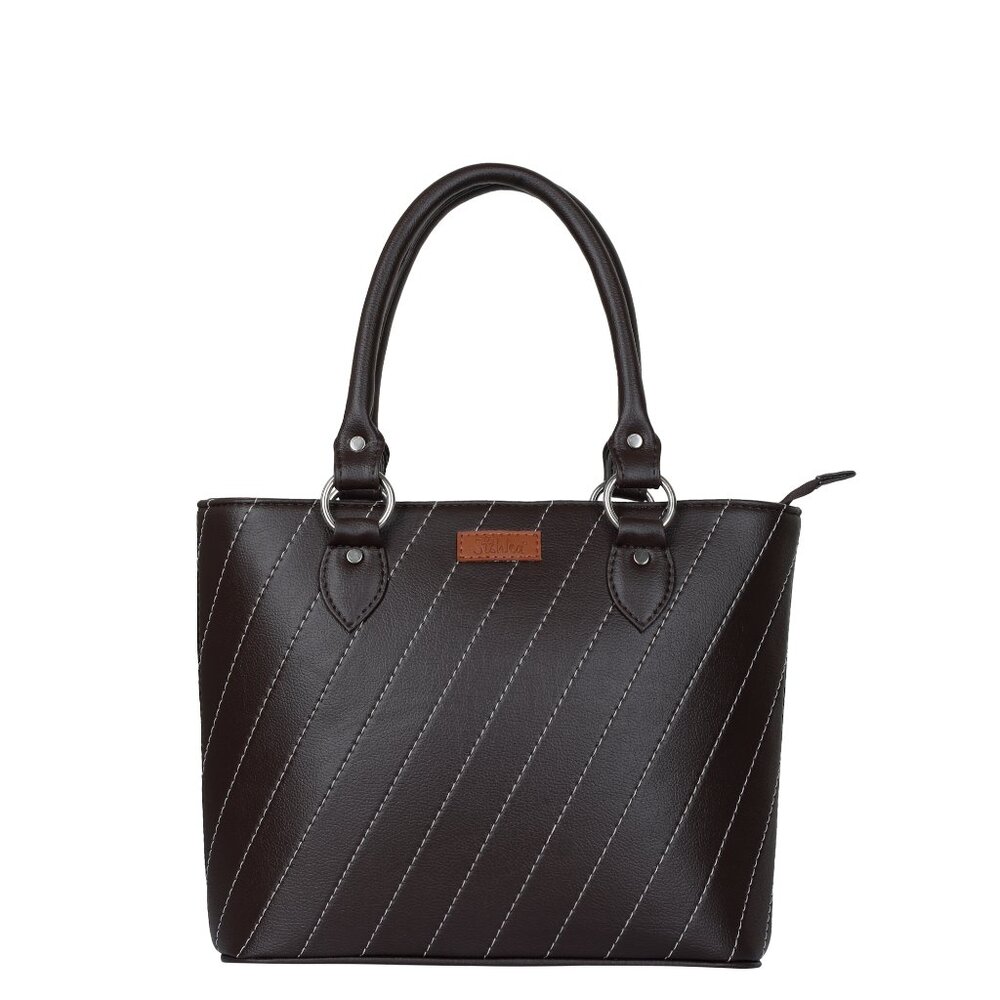 Brown Top-Handle Tote Bag – Vegan Leather Ladies' Satchel Purse or Shoulder Bag